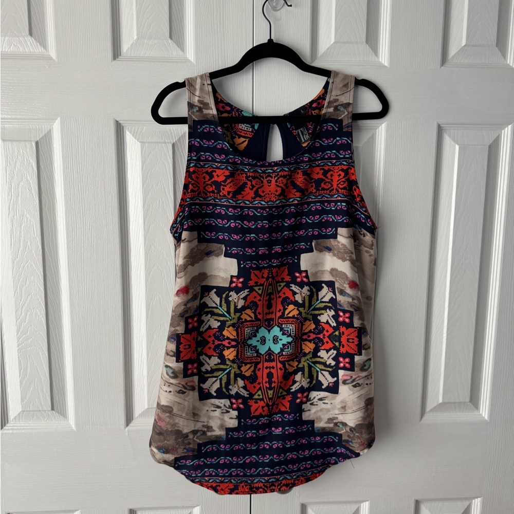 Tt Collection Multicolor Patterned Geometric Sleeveless Blouse Tank Top L Boho